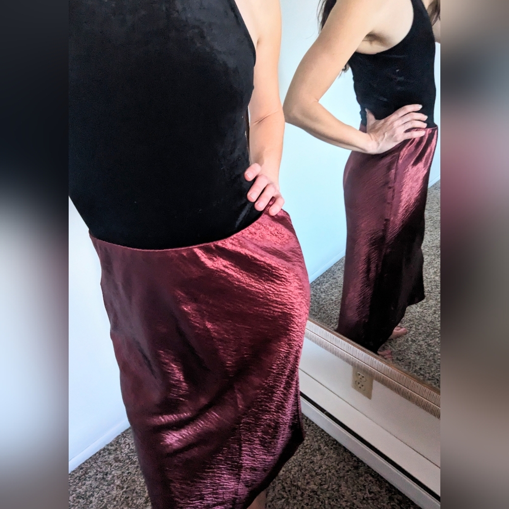 Banana Republic burgundy satin midi skirt
